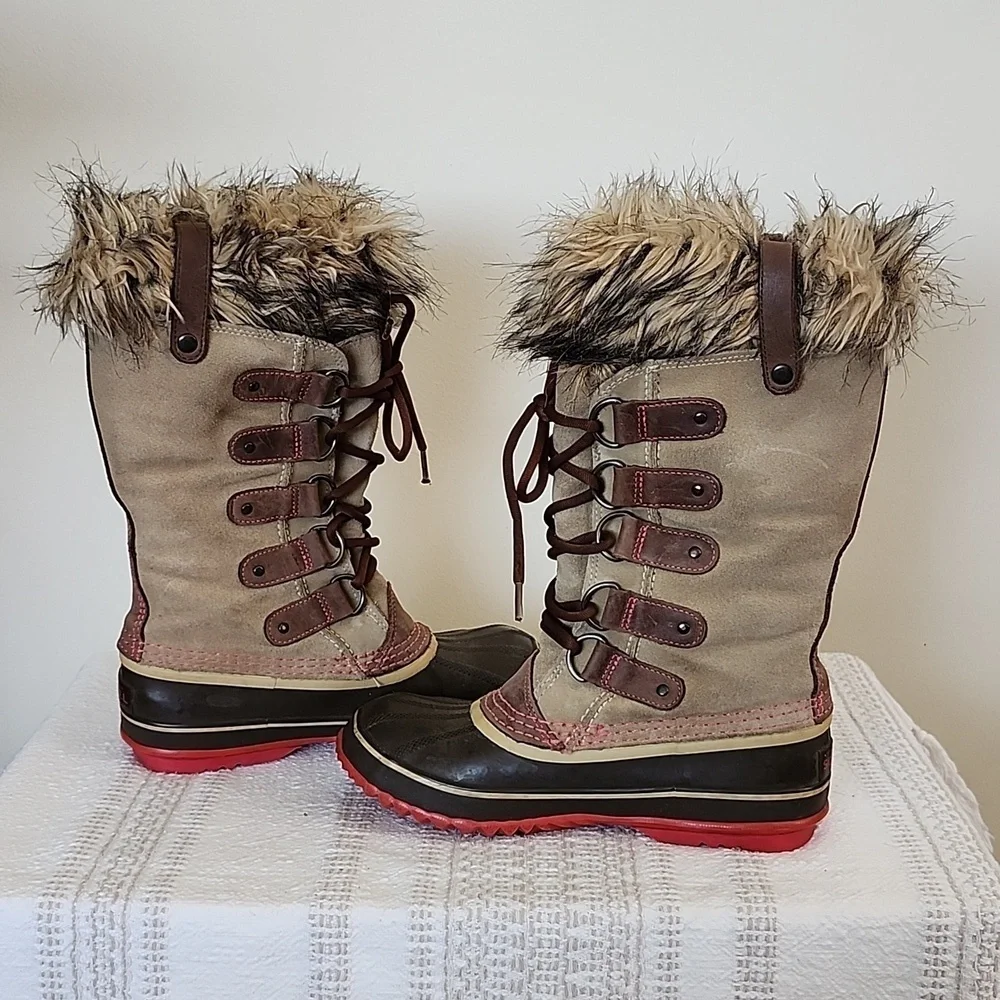 SOREL waterproof faux fur lined boots genuine leather rubber winter boots sz 7
